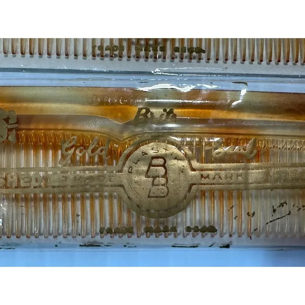 3 Vintage Combs Comb Bright Gold Seal New Old Stock 6‎ 3/4” USA Hand Finished